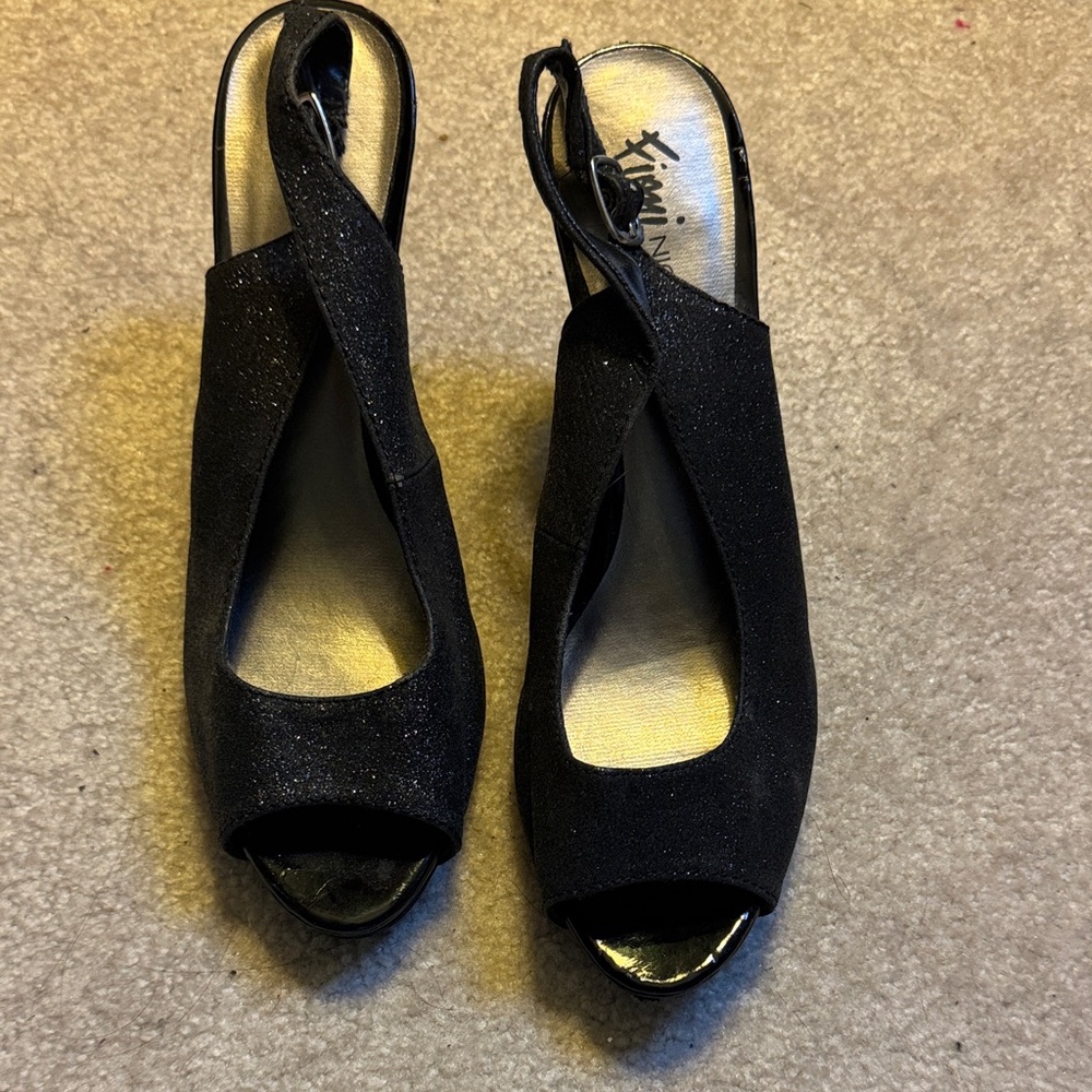 FIONI Black Glitter Slingback Heels size 10